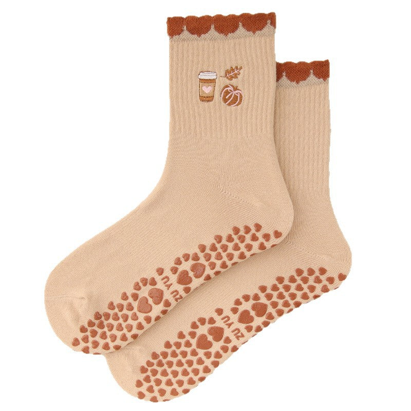 Chaussettes de yoga avec broderie cerise et citrons