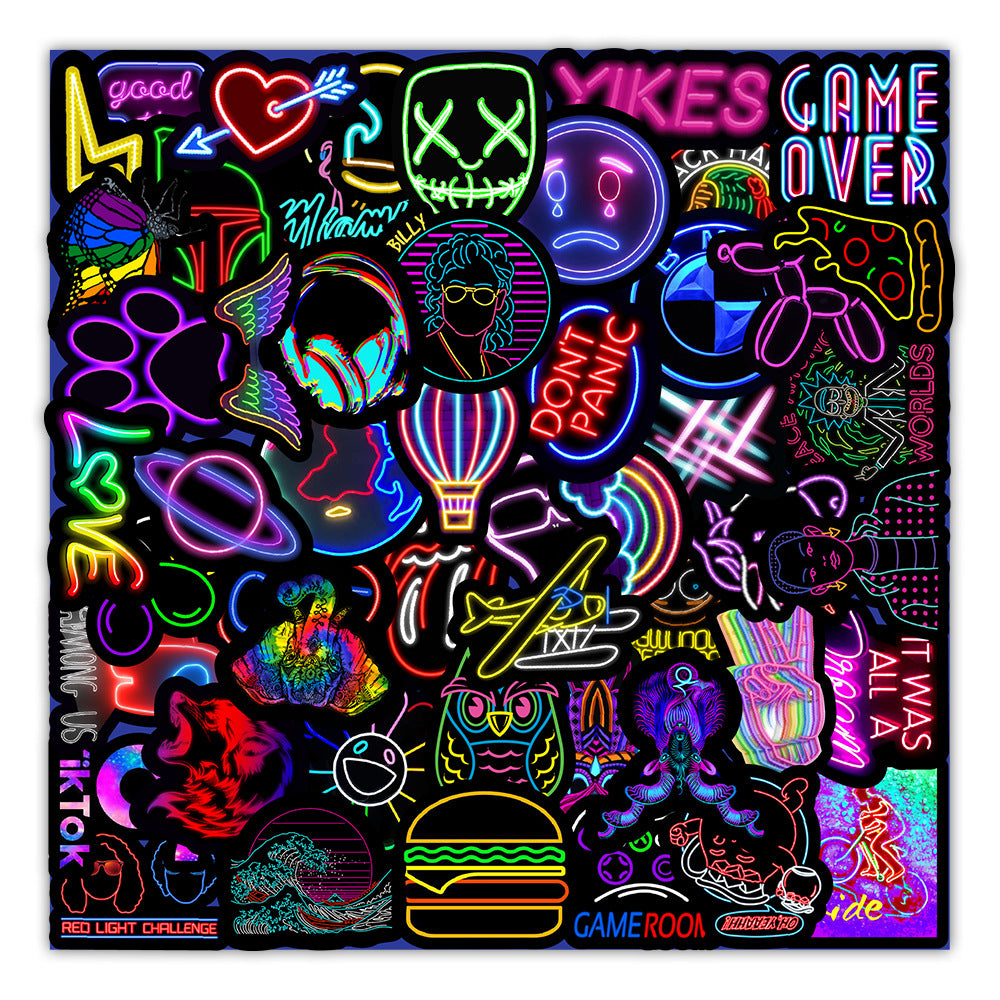 Stickers 50 Neon Stickers Auto Trunk Téléphone Coupe d'eau Décoration