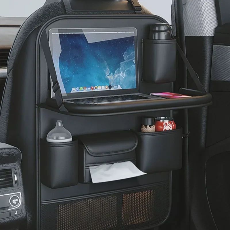 Sac de rangement de siège de voiture Siège arrière automatique Organisateur arrière avec plateau de table pliable PU Tab en cuir