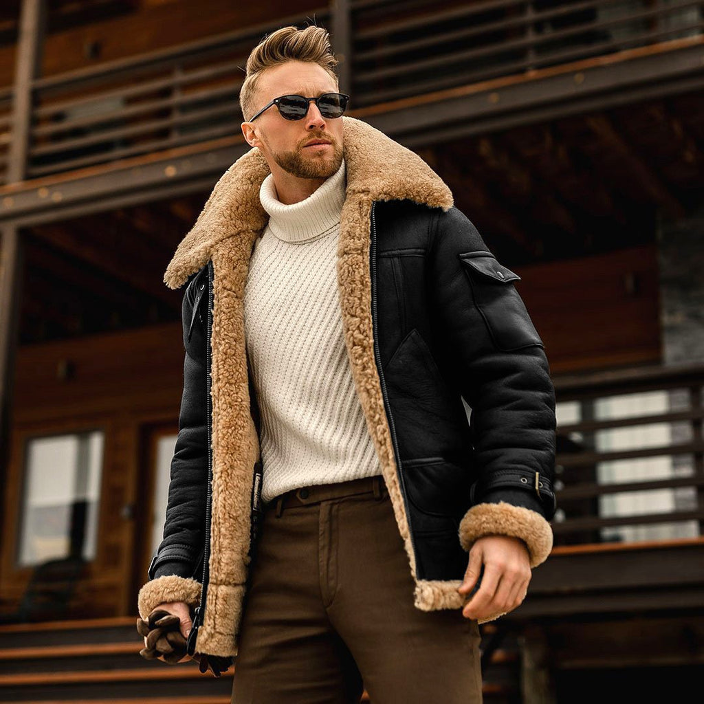 Manteau d'hiver pour hommes à la frontière Veste en cuir composite de grande taille