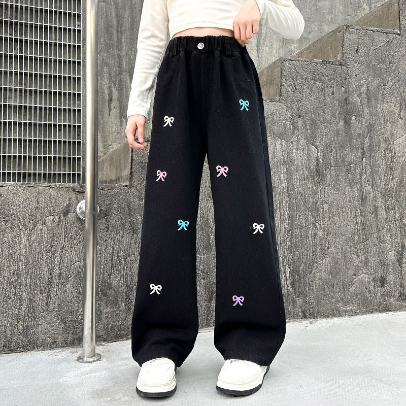 Style occidental Pantalons à jambes larges Jeans droits d'automne pour enfants