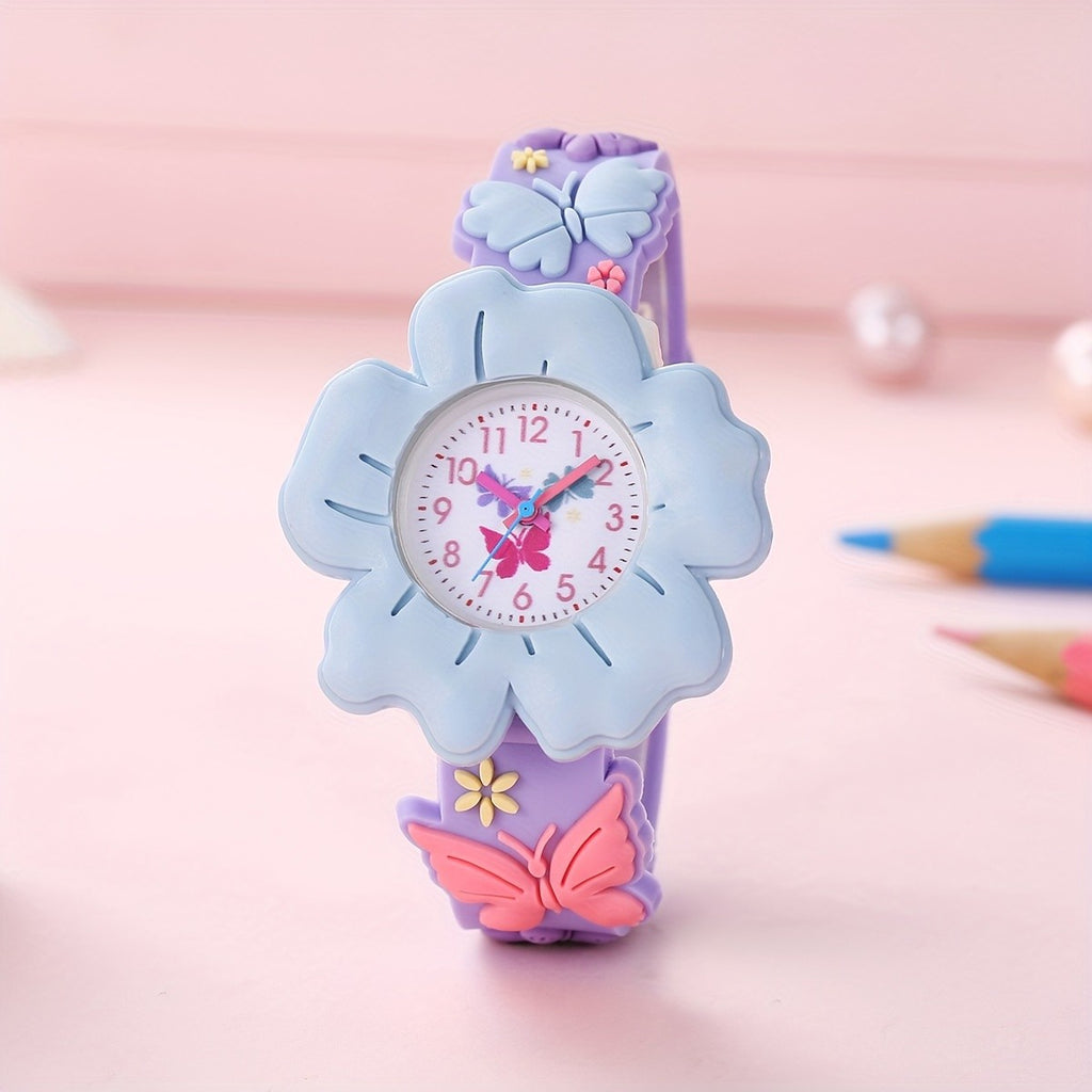 Étudiant fille Enfants Cartoon Couleur Fleurs mignon Pattern Silicone Quartz montre