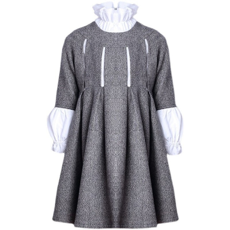 Filles Robe Gris Gris-floral Vintage Design 3-7Y Robes de queue de fée