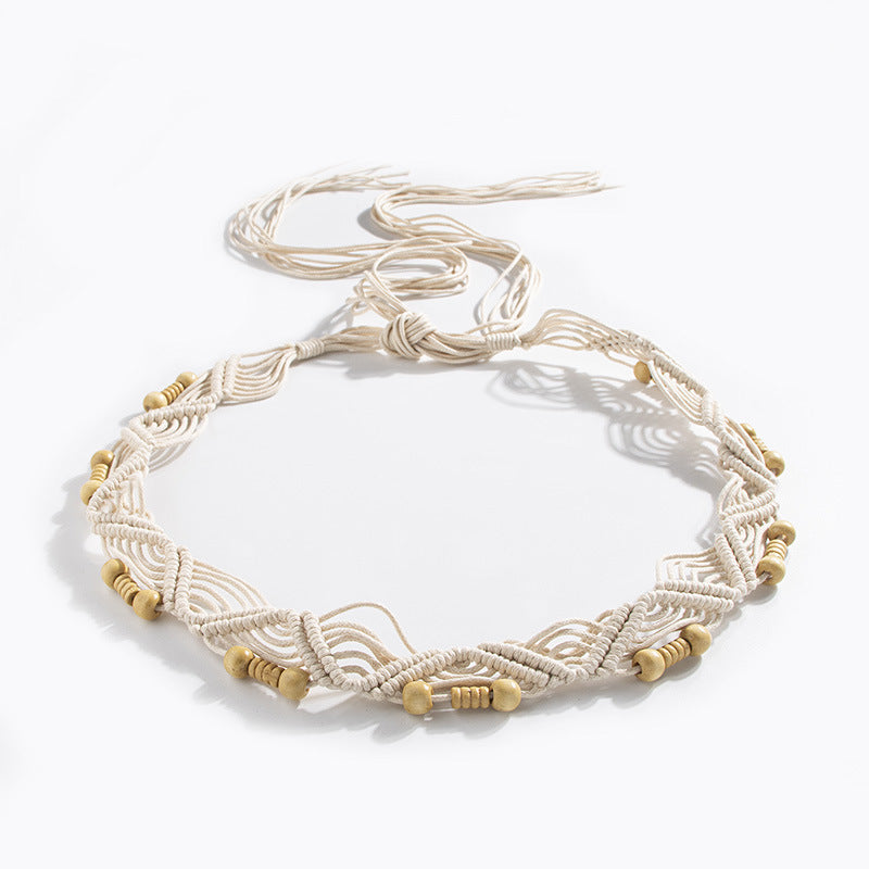 Bohemian style fleur tissée style ethnique fait main perles en bois Ceinture de femmes Loisirs H