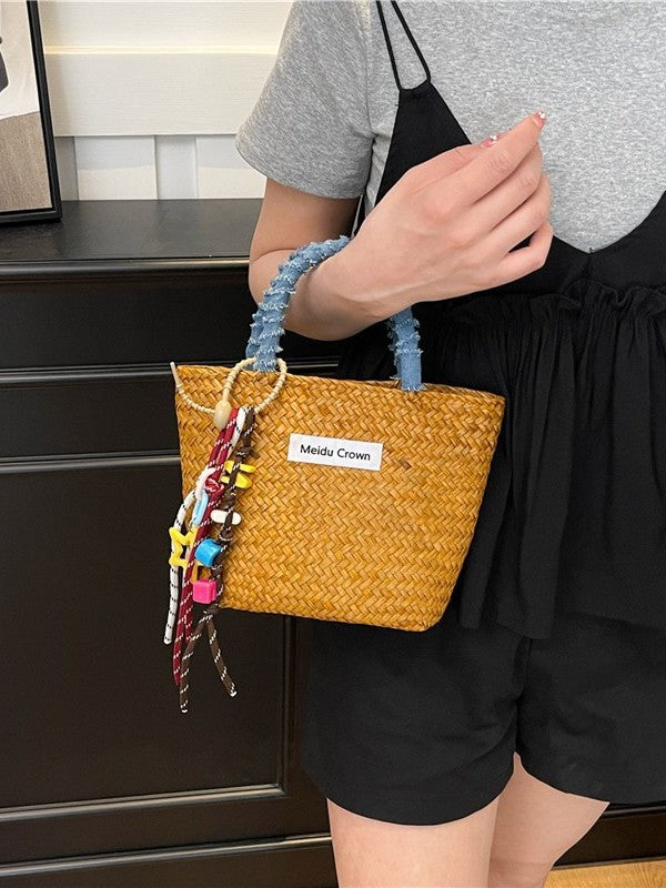 Bloc de couleur Minimalist Straw Beach Bag Wicker Panier