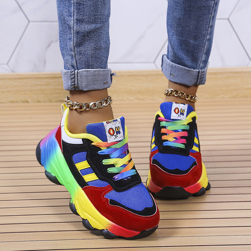 Fashion Femmes Épaisseur du bas coloré avant de dentelle-up Sneakers