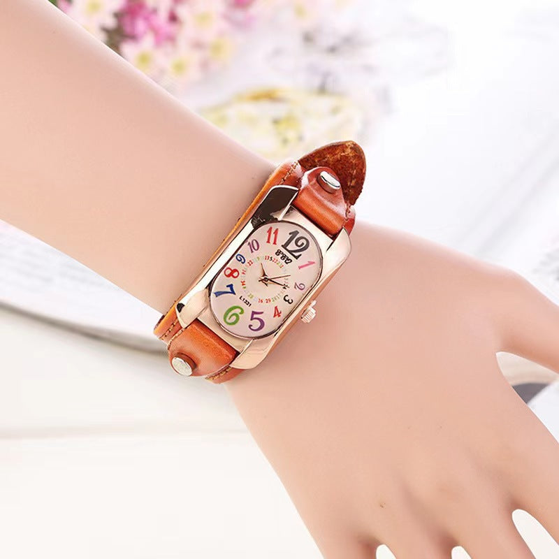 Montre vintage tendance en cuir véritable pour hommes