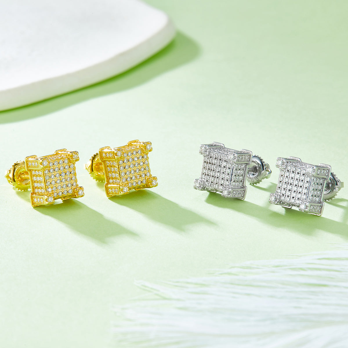 S925 Argent Sterling 216pcs D Couleur VVS1 Moissanite Boucles d'oreilles 3D Cube 3.2g Vis Hypoa