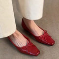 Littéraire Française Rétro Bow Basse Coupe Plats en Cuir Véritable