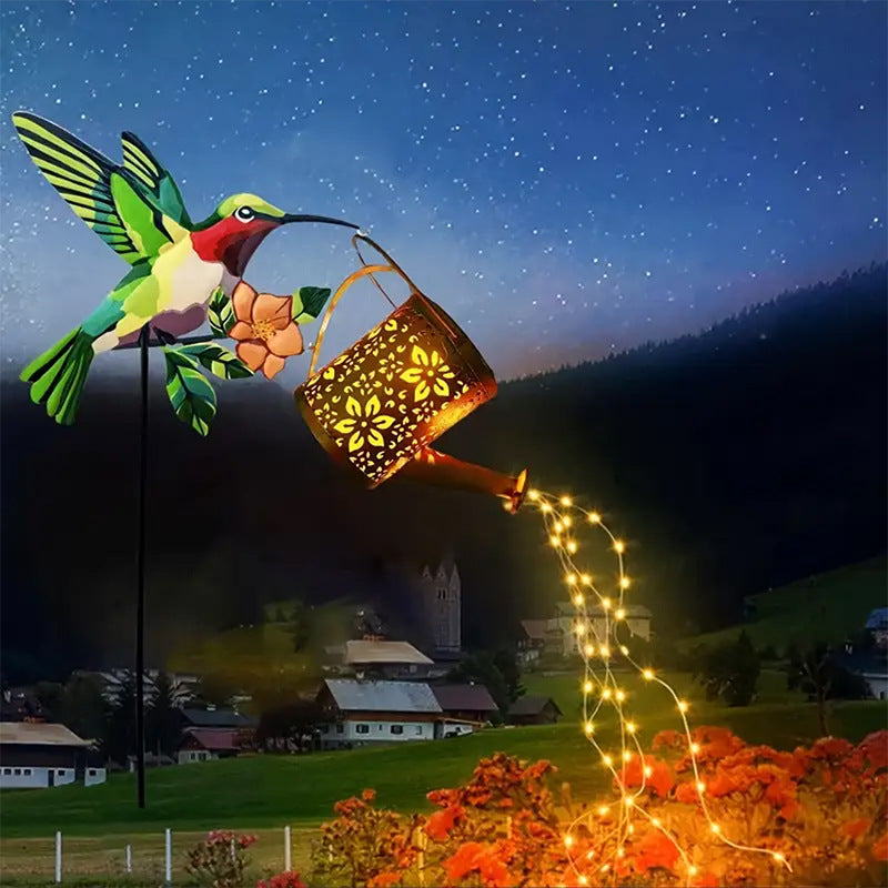 Solar Powered Cummingbird Teapot Lantern - Créative Hollow Iron Art Garden Stake Light pour