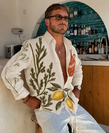 Mediterranean Seaweed & Lemon Print Chemise surdimensionnée