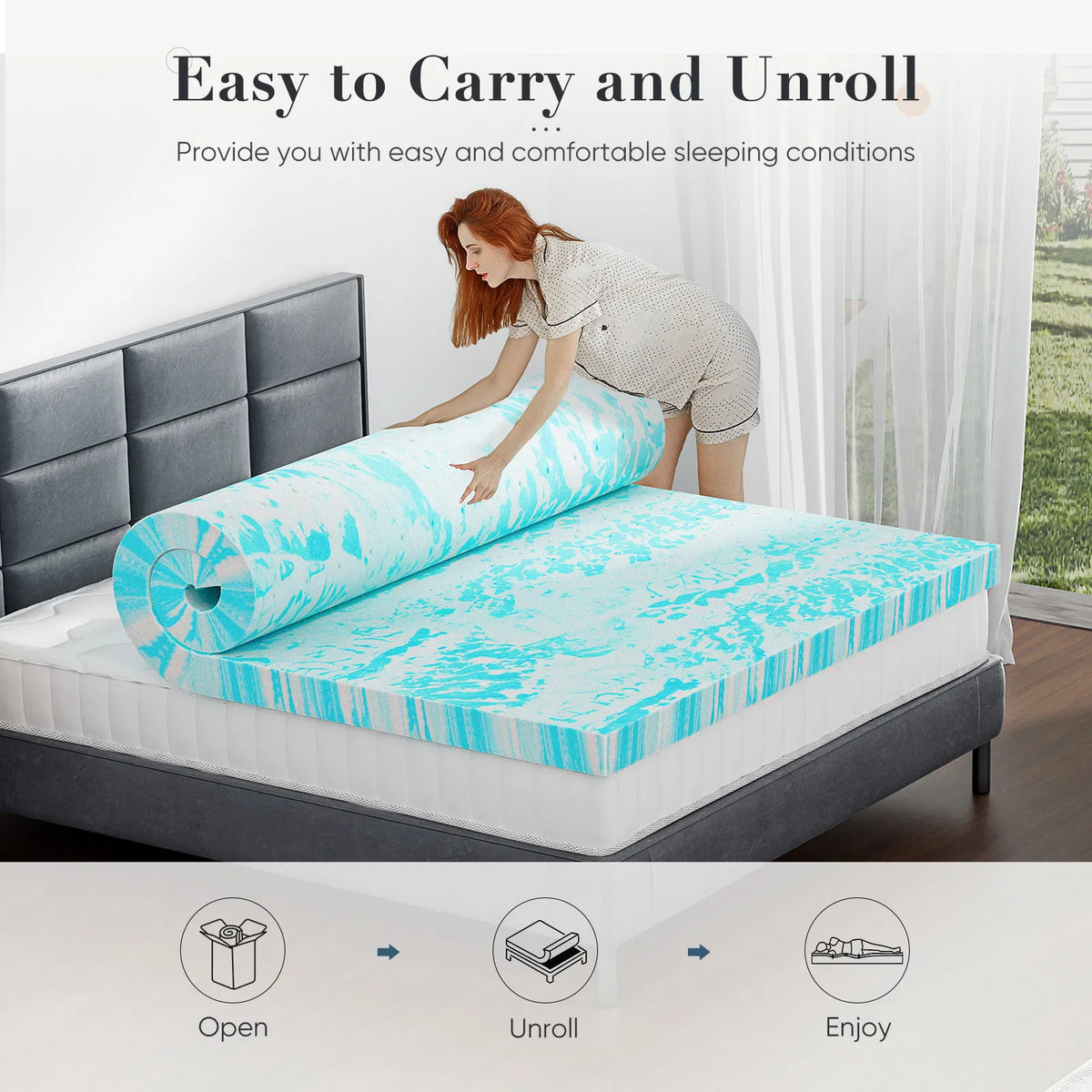 2-3 pouces Gel Mémoire Mousse Matelas Topper Matelas de refroidissement de pleine taille doux et respirant être