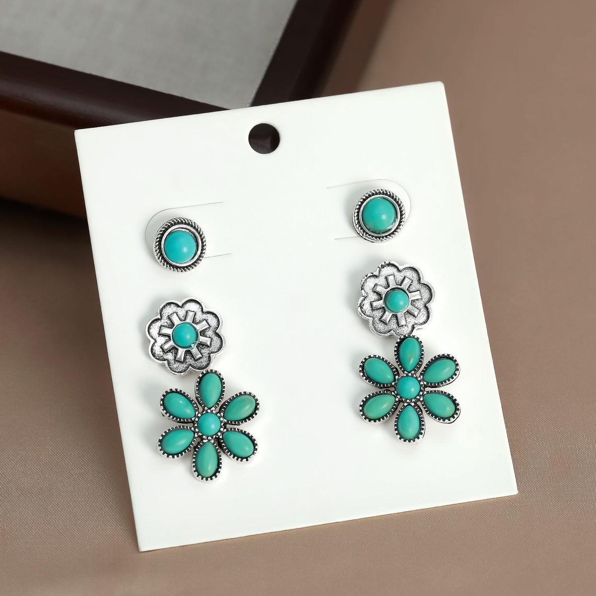 Boucles d'oreilles florales rondes style bohème rétro