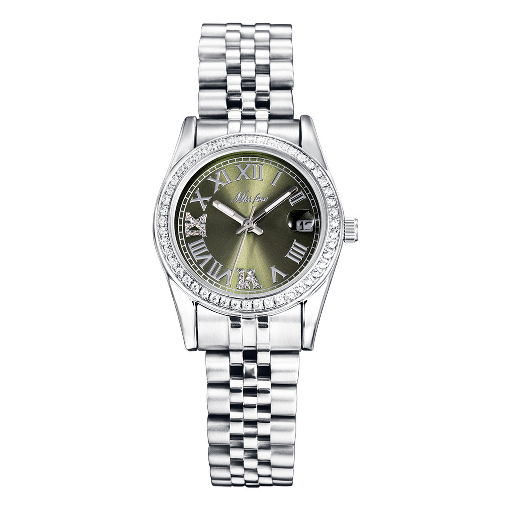 Femmes Élégante Minimaliste Élégante montre en acier inoxydable lumineux avec des Accents Diamant