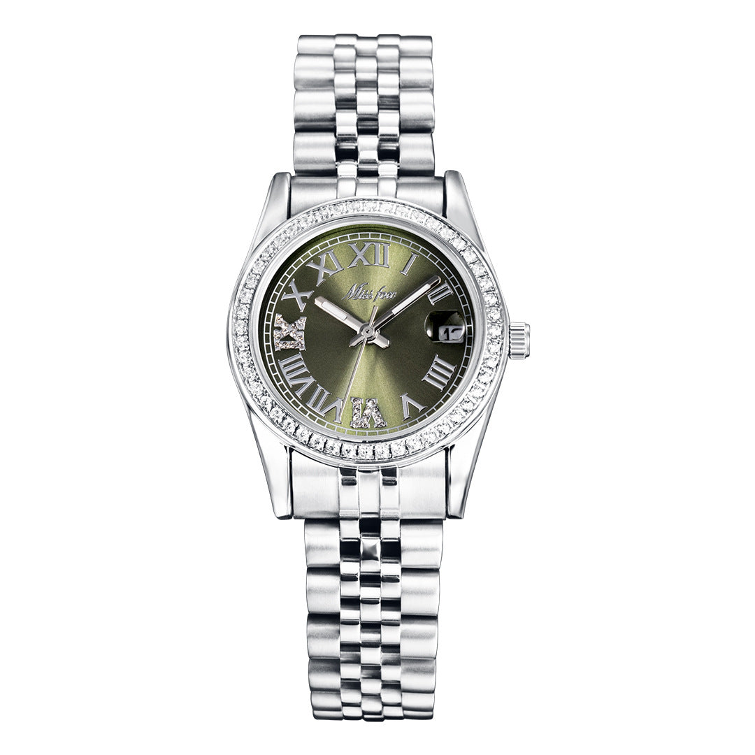 Femmes Élégante Minimaliste Élégante montre en acier inoxydable lumineux avec des Accents Diamant
