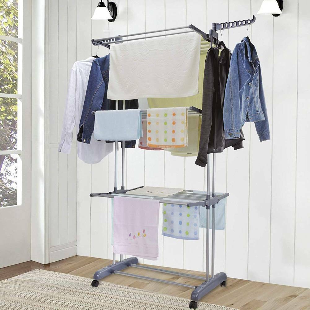 3 niveaux de vêtements pliables Sac de séchage Mobile tour de sèche-linge avec roues verrouillables et Si