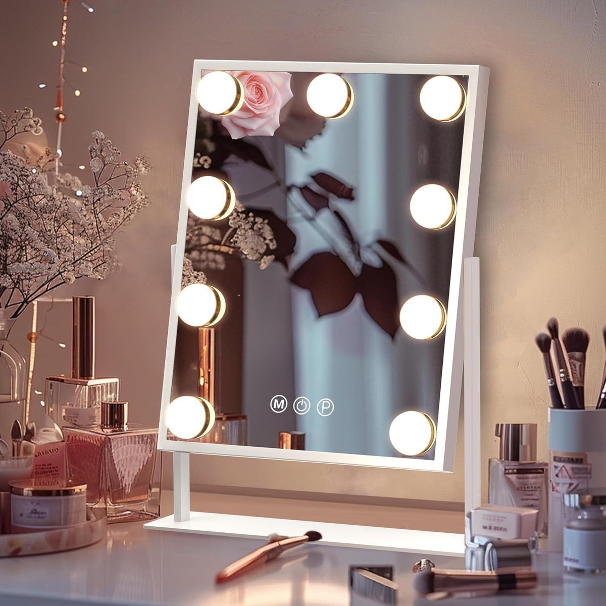 Miroir de vanité de table avec ampoule intégrée