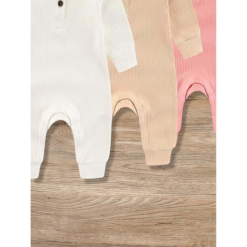 3-Pack Nouveau-nés Bébés Garçons & Filles Longue Manches Ribbed Romper Soft Button Front Jump