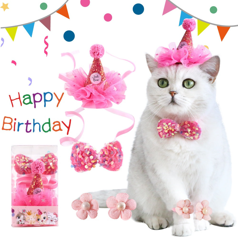 Chapeau d'anniversaire de chat Bow Tie Flower Party costume