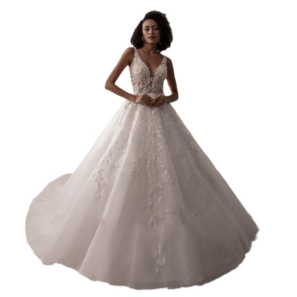Robe de mariée principale mince coupe de queue de voyage