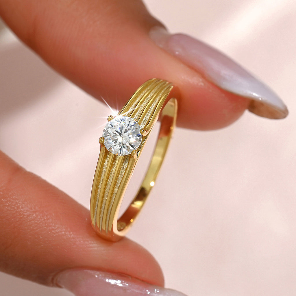 S925 Argent plaqué or 5mm Moissanite anneau parallèle Groove D Couleur VVS1 US Taille 6-9 GRA C