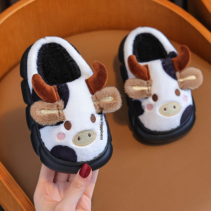 Automne et hiver Pantoufles de coton pour enfants Four à vache
