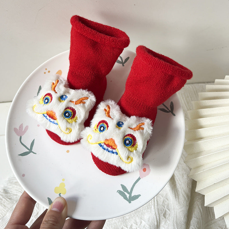 Bébé Hiver Grand Rouge Terry Chaussettes de sol antidérapantes