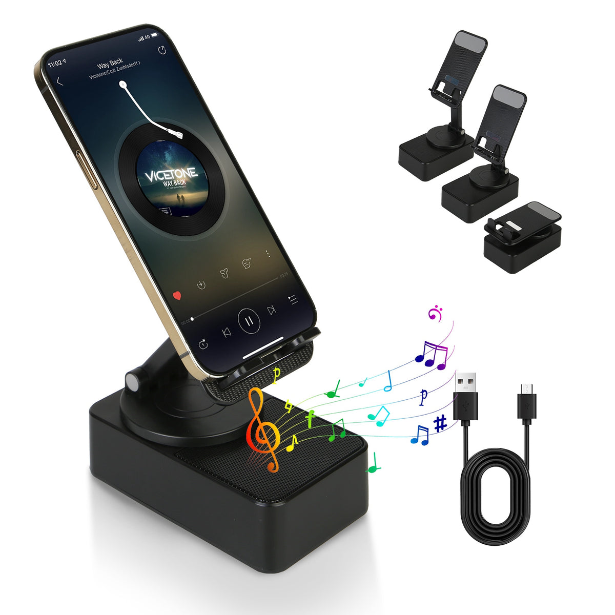 1Pc 4 En 1 haut-parleur sans fil pliable Support de téléphone avec Power Bank 360Degree Support rotatif