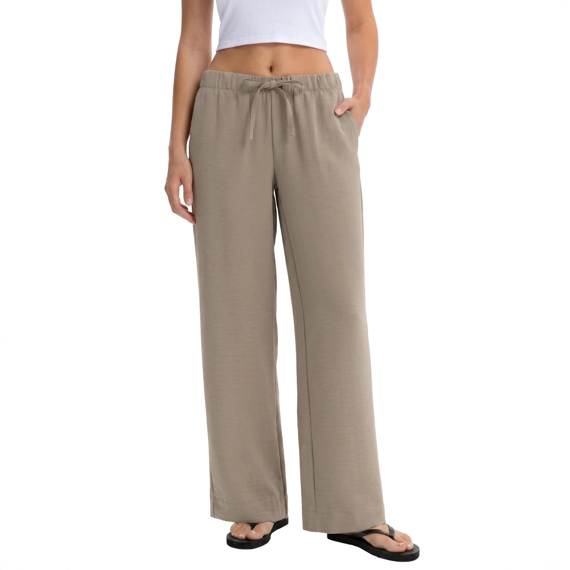 Pantalons à jambes larges pour femmes avec une taille élastique et un cordon
