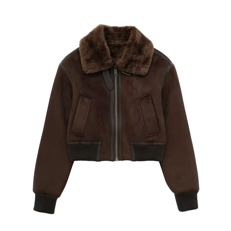Veste en Veste de moto double face intégrée en fourrure chaude