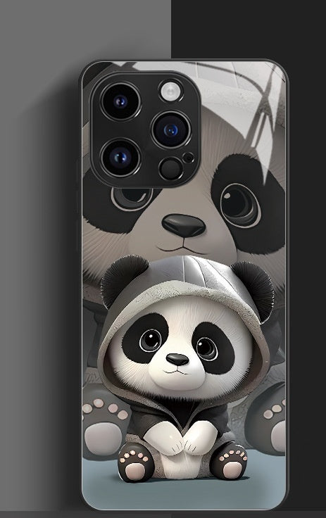 Housse de téléphone Panda Mignon Caricature National Trésor Verre cas dur