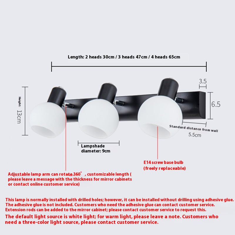 Lavabo American simple lampe murale miroir lampe avant salle de bains