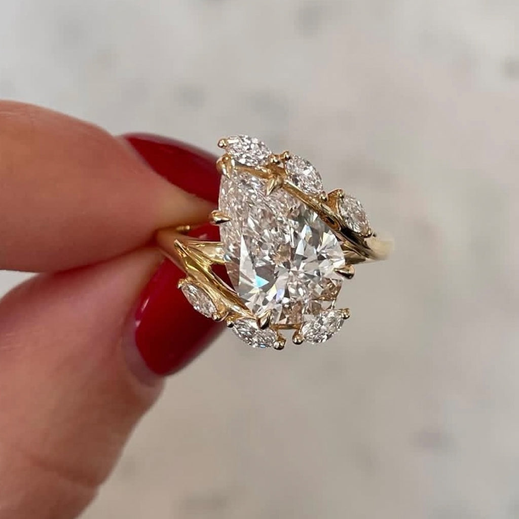 S925 Argent plaqué or 8x12mm Boucle de poire Moissanite Anneau Marquis Accents D Couleur VVS1 US S