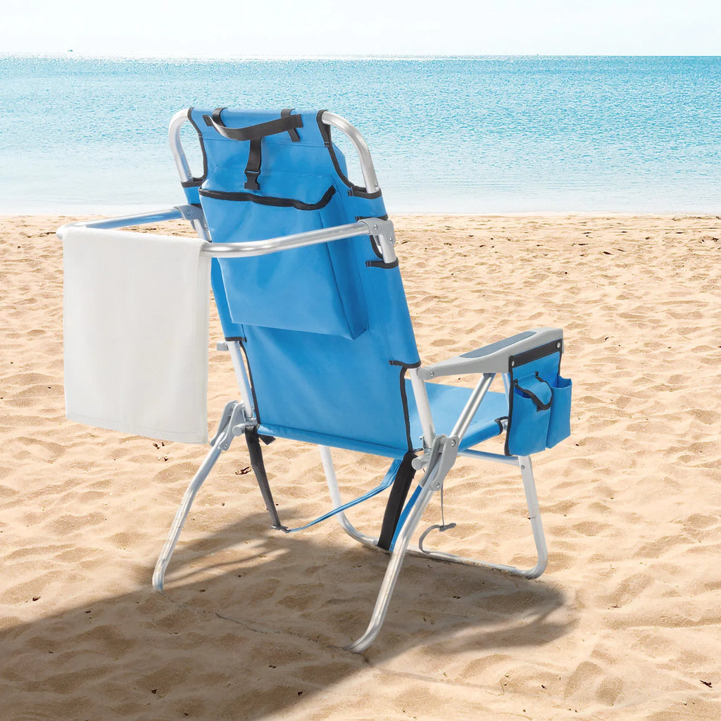 63*70*99cm Élevé Oxford Clot Argent Blanc Aluminium Tube roulement 100kg Chaise de plage Bl