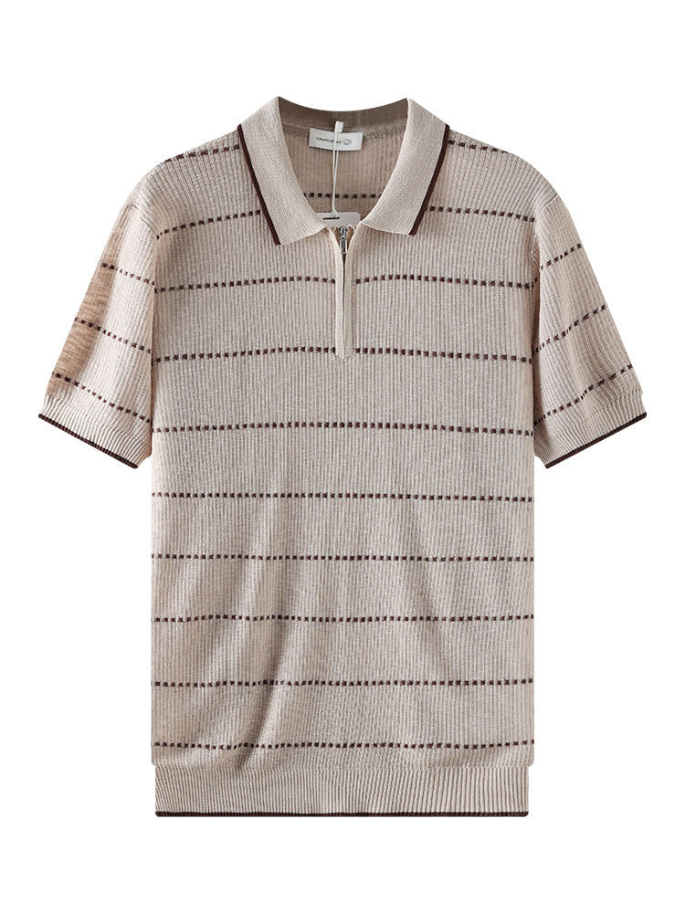 Vieux style d'argent hommes rayé de glace Polo tricot