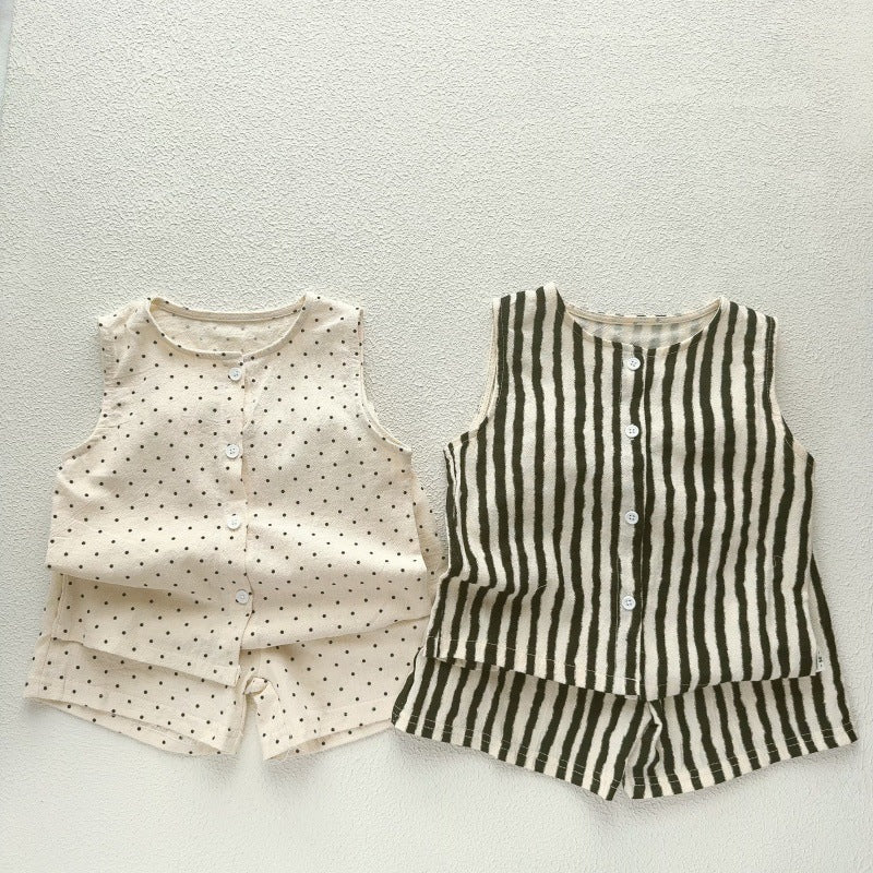 Ensemble de deux pièces en coton mince pour enfants de style coréen