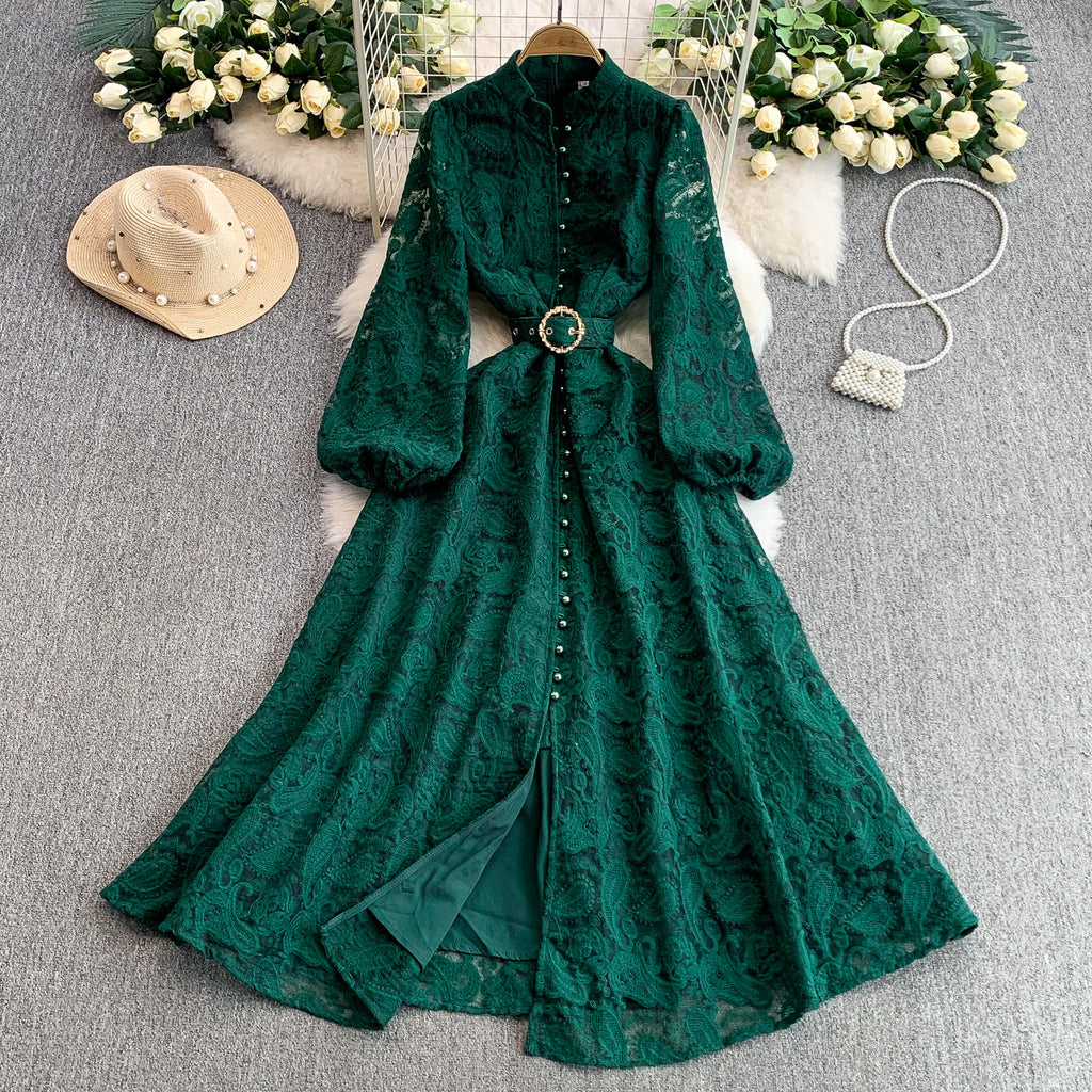 Robe de lanterne en dentelle rétro pour femmes