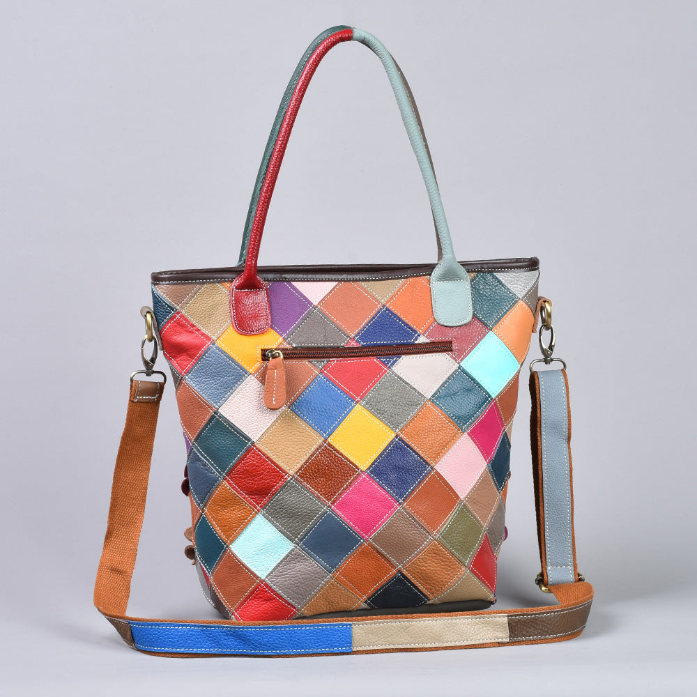 Top-grain en cuir Floral Patchwork épaule sac de corps