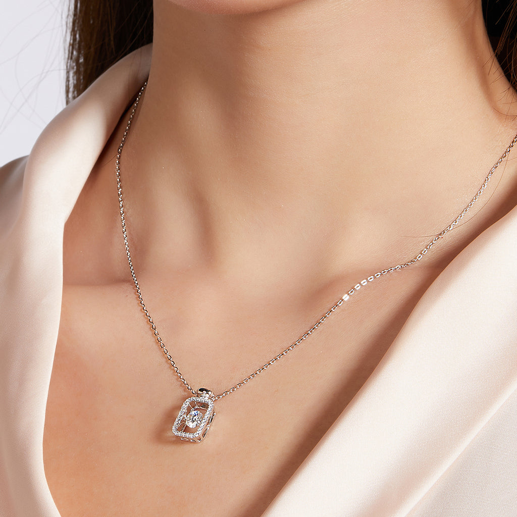 S925 Argent Sterling 0.5ct Rectangle Collier de Moissanite 45cm Plaqué Platine Bord de Pave