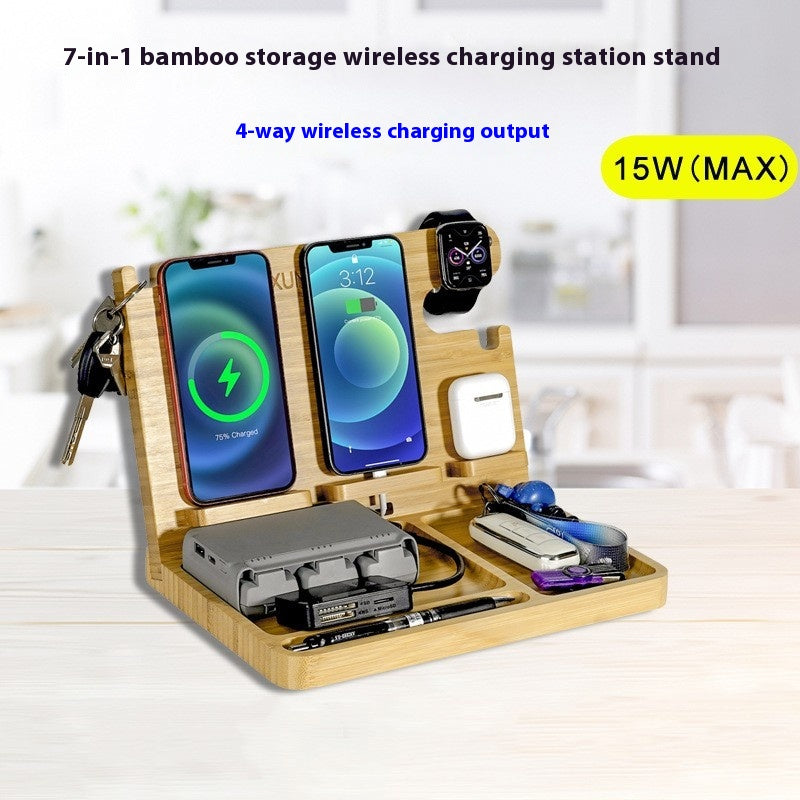 Chargeur sans fil Six-en-un Support de téléphone mobile Stockage de bureau sans fil Chargement rapide