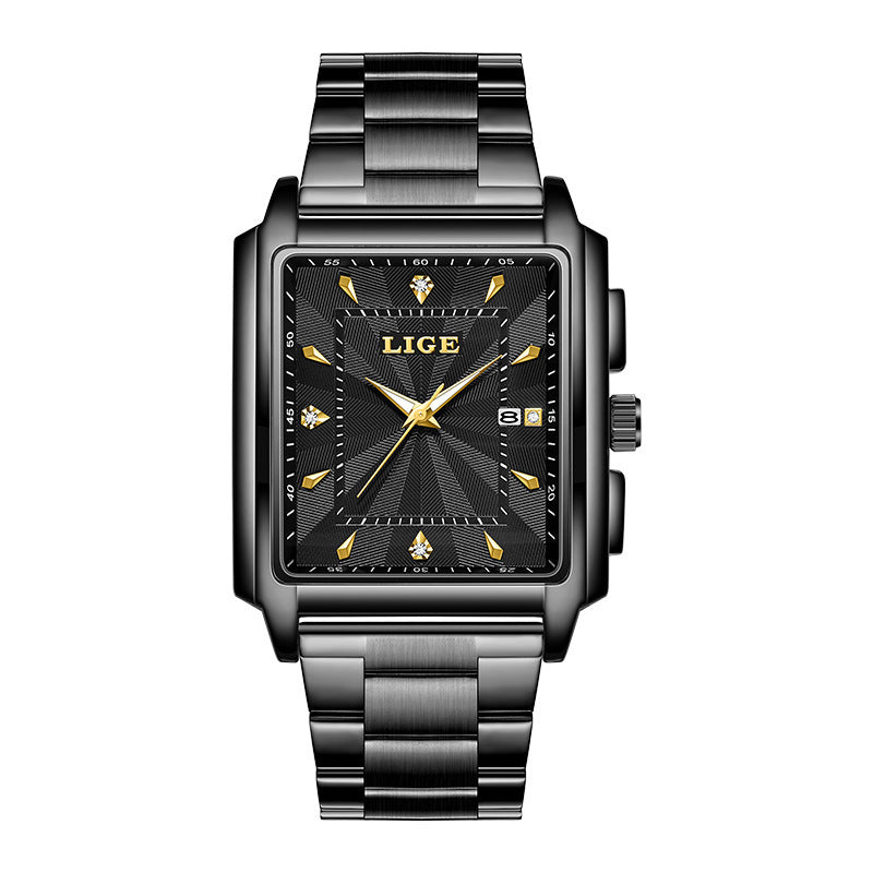 Montre simple de ceinture en acier à cadran grand carré pour hommes