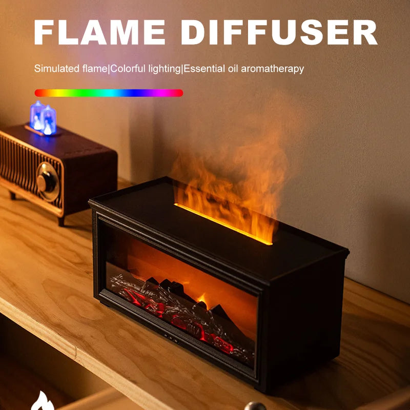 Air Flame Aroma Humidifier 280ml USB 7 Color LED Fireplace Diffuser with Remote Control Es