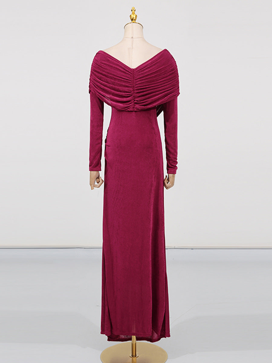 Robe de soirée à manches longues en col V drapé