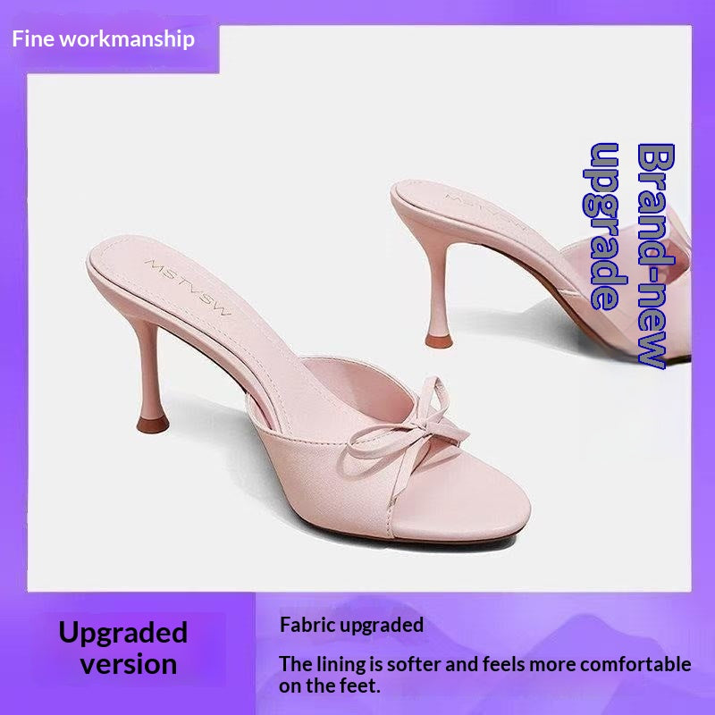 Talons hauts à talons ouverts Stiletto avec détails Bow Summer Sandales de style français pour femmes
