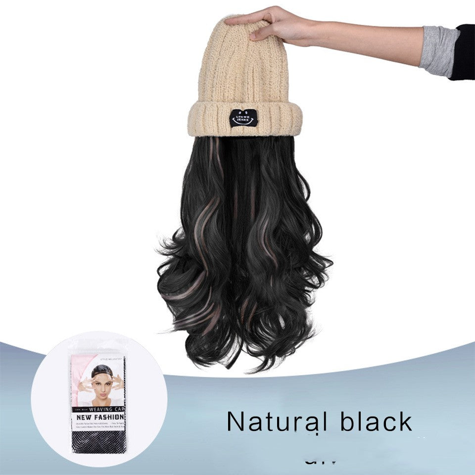 Automne et hiver Mode Beige Knit Pick Dye Gradient Long cheveux bouclés Cent prendre la perruque Ha
