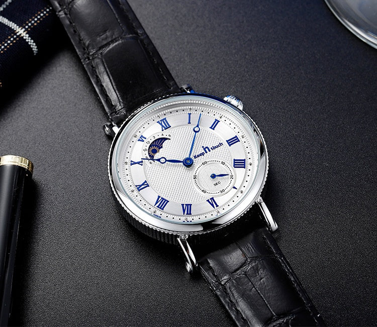 Montre Sun Moon Star Imperméable à deux broches demi-homme montre