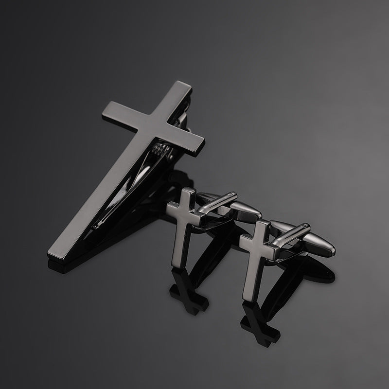 Clip en or argent noir Croix carré brossé