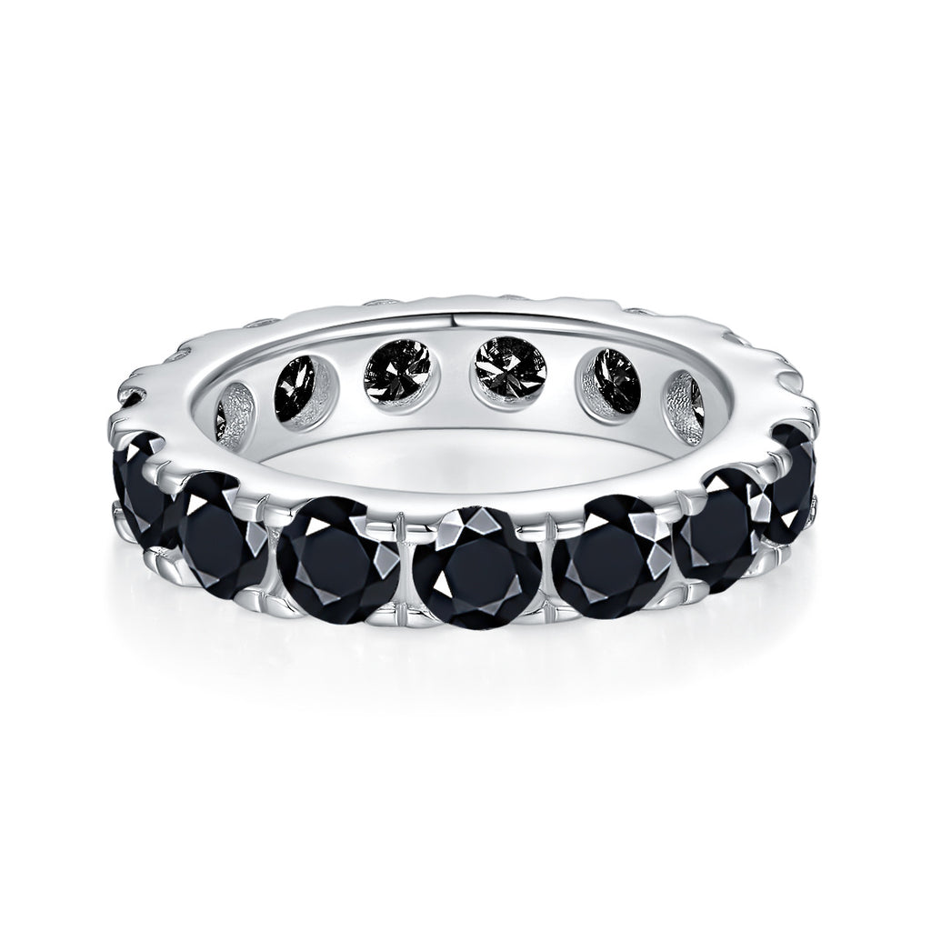 S925 Argent rond noir Moissanite Ring Ring