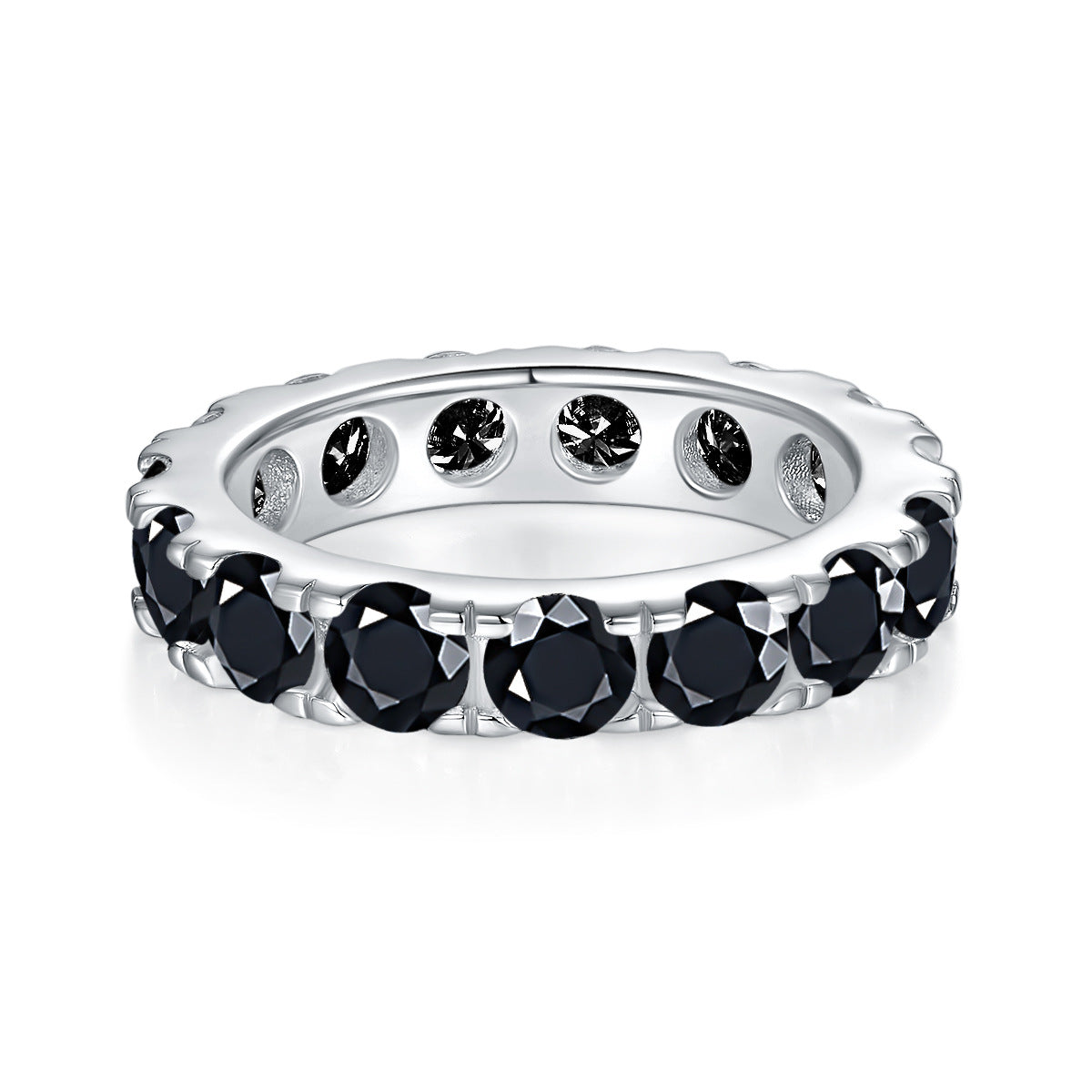 S925 Argent rond noir Moissanite Ring Ring