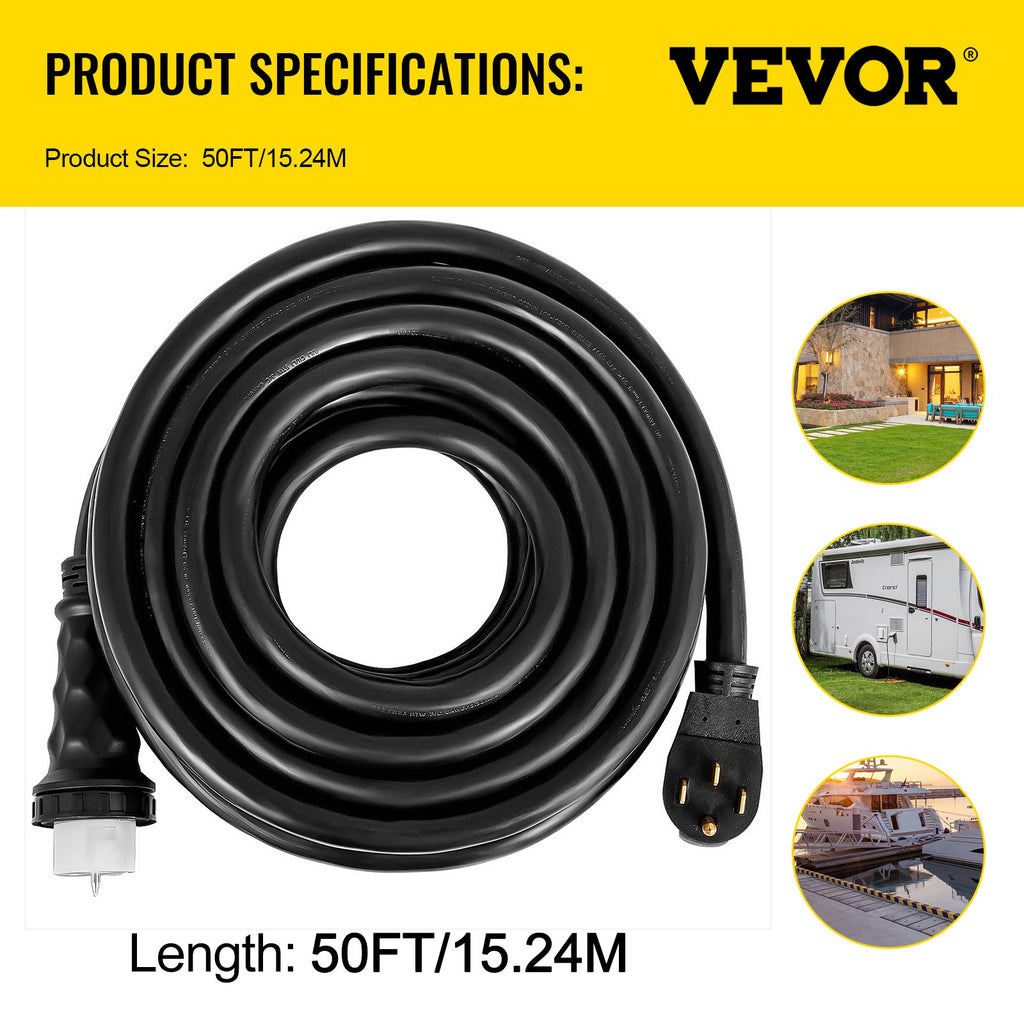 VEVOR 50Ft 50 Amp générateur d'extension câble STW générateur câble 125V 250V générateur de puissance Co